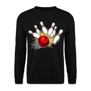 Bowling Strike – Kugel trifft alle Pins - Unisex Pullover - Schwarz - Vorne - Alina (178cm) & Michal (187cm)