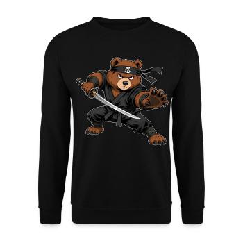 Ninja Bär mit Katana – Samurai Kämpfer - Unisex Pullover - Schwarz - Vorne - Alina (178cm) & Michal (187cm)