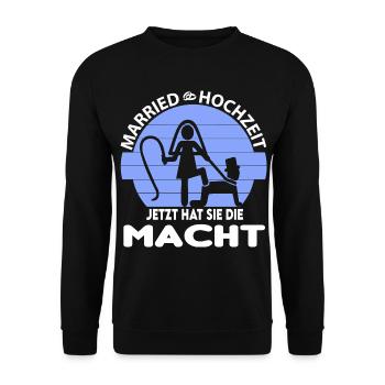 Junggesellenabschied Sie hat die Macht Peitsche - Unisex Pullover - Schwarz - Vorne - Alina (178cm) & Michal (187cm)
