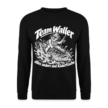 Wels Angeln - Unisex Pullover - Schwarz - Vorne - Alina (178cm) & Michal (187cm)