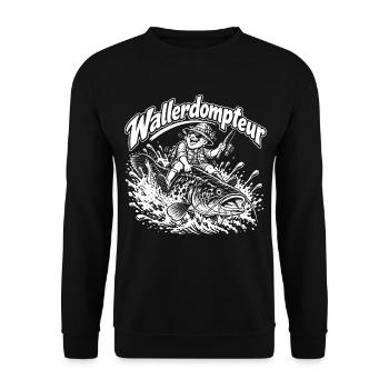 Waller Angeln - Unisex Pullover - Schwarz - Vorne - Alina (178cm) & Michal (187cm)