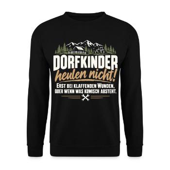 Dorfkinder heulen nicht Landleben - Unisex Pullover - Schwarz - Vorne - Alina (178cm) & Michal (187cm)