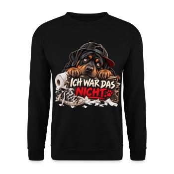 Ich war das nicht – Frecher Rottweiler - Unisex Pullover - Schwarz - Vorne - Alina (178cm) & Michal (187cm)