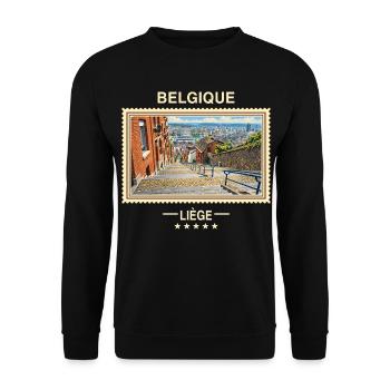 Belgien Lüttich Vintage Reisemarke - Unisex Pullover - Schwarz - Vorne - Alina (178cm) & Michal (187cm)
