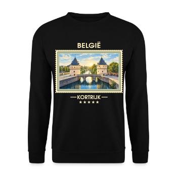 Belgien Kortrijk Vintage Reisemarke - Unisex Pullover - Schwarz - Vorne - Alina (178cm) & Michal (187cm)