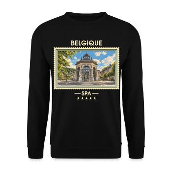 Belgien Spa Vintage Reisemarke - Unisex Pullover - Schwarz - Vorne - Alina (178cm) & Michal (187cm)