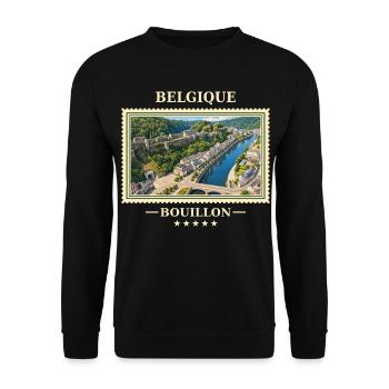 Belgien Bouillon Vintage Reisemarke - Unisex Pullover - Schwarz - Vorne - Alina (178cm) & Michal (187cm)