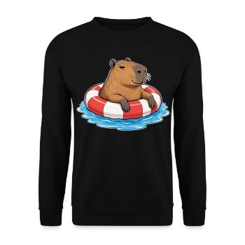 Capybara im Schwimmring – Sommer & Chillen - Unisex Pullover - Schwarz - Vorne - Alina (178cm) & Michal (187cm)