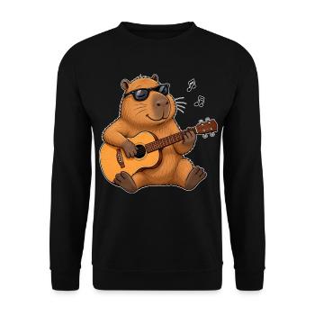 Capybara mit Gitarre – Musik & Chill - Unisex Pullover - Schwarz - Vorne - Alina (178cm) & Michal (187cm)