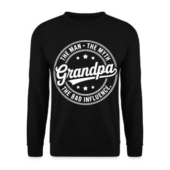 Opa der Mann, der Mythos, der schlechte Einfluss - Unisex Pullover - Schwarz - Vorne - Alina (178cm) & Michal (187cm)