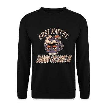 Erst Kaffee, dann gruseln - Unisex Pullover - Schwarz - Vorne - Alina (178cm) & Michal (187cm)