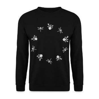 Farn & Libelle - Botanische Kunst - Unisex Pullover - Schwarz - Vorne - Alina (178cm) & Michal (187cm)