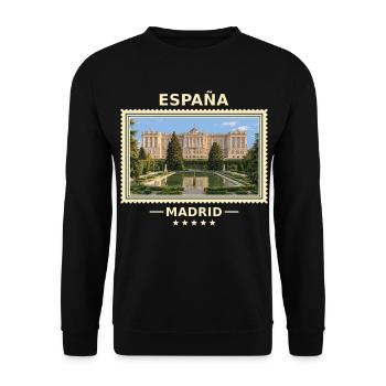 Spanien Madrid Vintage Reisemarke - Unisex Pullover - Schwarz - Vorne - Alina (178cm) & Michal (187cm)