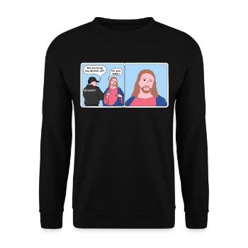 Jesus „Nur Wasser“ Meme - Unisex Pullover - Schwarz - Vorne - Alina (178cm) & Michal (187cm)