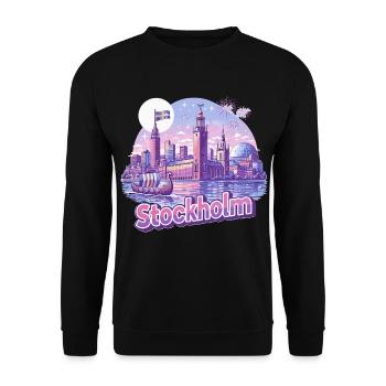 Stockholm Skyline Pink – Stolz & Souvenir Spruch - Unisex Pullover - Schwarz - Vorne - Alina (178cm) & Michal (187cm)