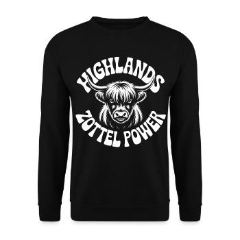 Highland Rind Kraft Zottel Power - Unisex Pullover - Schwarz - Vorne - Alina (178cm) & Michal (187cm)