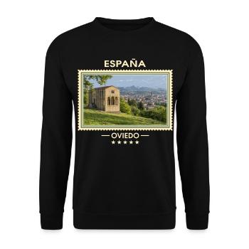 Spanien Oviedo Vintage Reisemarke - Unisex Pullover - Schwarz - Vorne - Alina (178cm) & Michal (187cm)