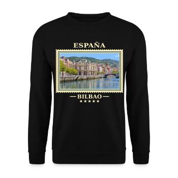 Spanien Bilbao Vintage Reisemarke - Unisex Pullover - Schwarz - Vorne - Alina (178cm) & Michal (187cm)