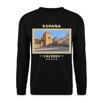 Spanien Cáceres Vintage Reisemarke - Unisex Pullover - Schwarz - Vorne - Alina (178cm) & Michal (187cm)