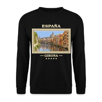 Spanien Girona Vintage Reisemarke - Unisex Pullover - Schwarz - Vorne - Alina (178cm) & Michal (187cm)