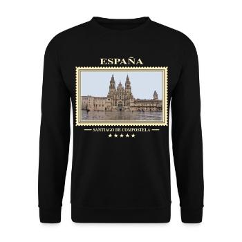 Spanien Santiago de Compostela Vintage Reisemarke - Unisex Pullover - Schwarz - Vorne - Alina (178cm) & Michal (187cm)