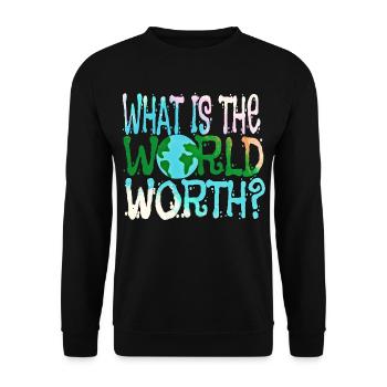 Was ist die Welt wert? - Unisex Pullover - Schwarz - Vorne - Alina (178cm) & Michal (187cm)