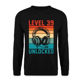 39. Geburtstag Level 39 unlocked - Unisex Pullover - Schwarz - Vorne - Alina (178cm) & Michal (187cm)