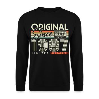 Original 1987 Jahrgang Geburtstag Geschenk Retro - Unisex Pullover - Schwarz - Vorne - Alina (178cm) & Michal (187cm)