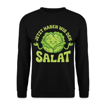 Jetzt haben wir den Salat lustiger Vegetarier - Unisex Pullover - Schwarz - Vorne - Alina (178cm) & Michal (187cm)