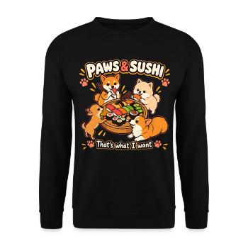 PFOTEN und SUSHI-Hunde Das ist es, was ich will - Unisex Pullover - Schwarz - Vorne - Alina (178cm) & Michal (187cm)