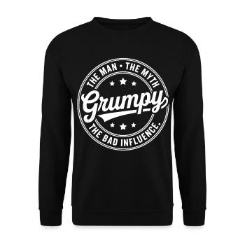 Grumpy der Mann, der Mythos, der schlechte Einfluss - Unisex Pullover - Schwarz - Vorne - Alina (178cm) & Michal (187cm)