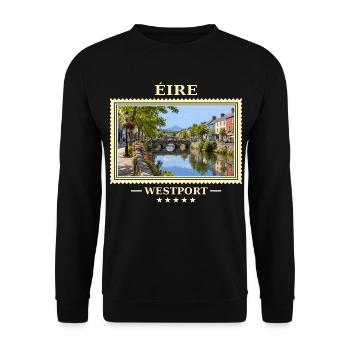Irland Westport Vintage Reisemarke - Unisex Pullover - Schwarz - Vorne - Alina (178cm) & Michal (187cm)