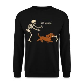 Halloween - Lustiges Skelett Hund Motiv - Unisex Pullover - Schwarz - Vorne - Alina (178cm) & Michal (187cm)
