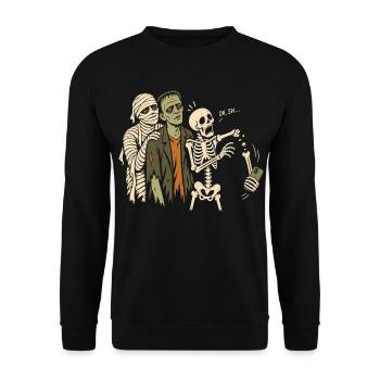 Halloween Selfie – Lustiger Monster Humor - Unisex Pullover - Schwarz - Vorne - Alina (178cm) & Michal (187cm)