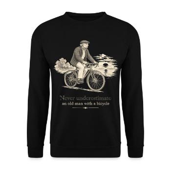 Nie unterschätze alten Mann mit Fahrrad - Unisex Pullover - Schwarz - Vorne - Alina (178cm) & Michal (187cm)