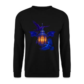Blaues Lanternenlicht mit Raben - Unisex Pullover - Schwarz - Vorne - Alina (178cm) & Michal (187cm)