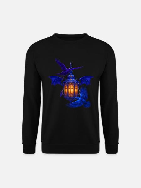 Blaues Lanternenlicht mit Raben - Unisex Pullover - Schwarz