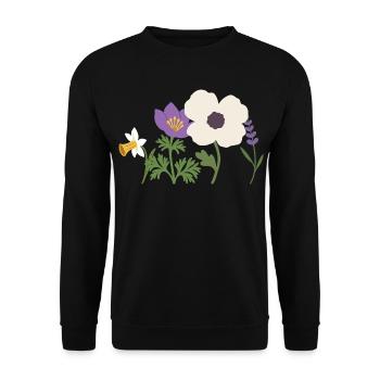 Mohn · Narzisse · Natur · Bunter Lavendel - Unisex Pullover - Schwarz - Vorne - Alina (178cm) & Michal (187cm)