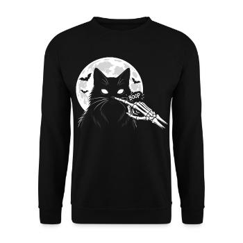 Katzen-Boop-Skelett Halloween - Unisex Pullover - Schwarz - Vorne - Alina (178cm) & Michal (187cm)