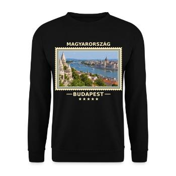 Ungarn Budapest Vintage Reisemarke - Unisex Pullover - Schwarz - Vorne - Alina (178cm) & Michal (187cm)