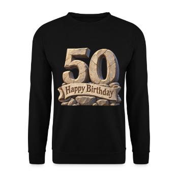50er Geburtstag Steinbanner - Unisex Pullover - Schwarz - Vorne - Alina (178cm) & Michal (187cm)