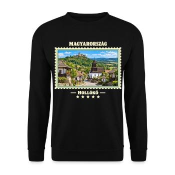Ungarn Hollókő Vintage Reisemarke - Unisex Pullover - Schwarz - Vorne - Alina (178cm) & Michal (187cm)