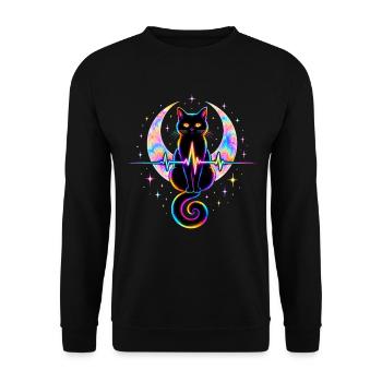 Minimalist Cat Heartbeat - Unisex Pullover - Schwarz - Vorne - Alina (178cm) & Michal (187cm)