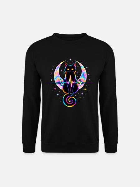 Minimalist Cat Heartbeat - Unisex Pullover - Schwarz