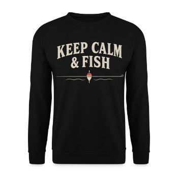 Keep Calm and Fish – lustiges Angelshirt – Angler - Unisex Pullover - Schwarz - Vorne - Alina (178cm) & Michal (187cm)