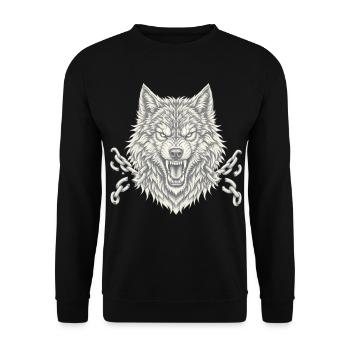 Wolf bricht Ketten Freiheit Tattoo Style - Unisex Pullover - Schwarz - Vorne - Alina (178cm) & Michal (187cm)