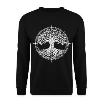 Yggdrasil Lebensbaum keltisch Mandala Tree of Life - Unisex Pullover - Schwarz - Vorne - Alina (178cm) & Michal (187cm)