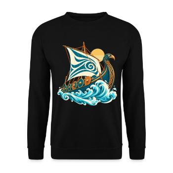 Wikinger Drachenschiff Drakkar Nordische Mythologi - Unisex Pullover - Schwarz - Vorne - Alina (178cm) & Michal (187cm)