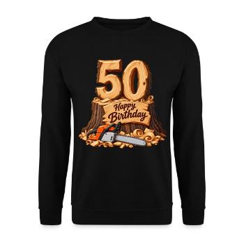 50. Geburtstag , Motorsäge - Unisex Pullover - Schwarz - Vorne - Alina (178cm) & Michal (187cm)