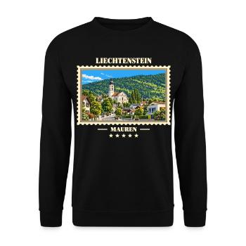 Liechtenstein Mauren Vintage Reisemarke - Unisex Pullover - Schwarz - Vorne - Alina (178cm) & Michal (187cm)
